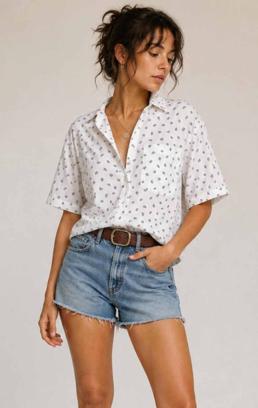 Vintage 90s Gin Tonic White Paisley Button Top M Coastal Grandma Minimalist